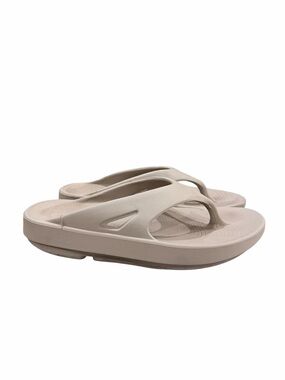 OOfos Women's 10 OOriginal Sandal Flip Flop Beige Tan Nomad Recovery